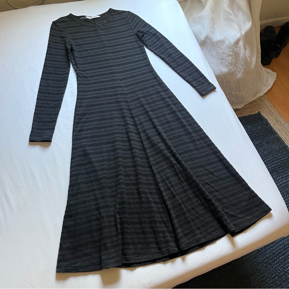 SAMSOE SAMSOE black open knit lace long sleeve midi‎ dress